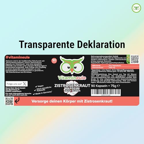 Zistrose Kapseln - hochdosiert 500 mg - bioaktiv & vegan - Produktion in Deutschland - ohne Zusatzstoffe - Cistus incanus (Zistrosenkraut-Pulver) - Kapseln statt Tropfen & Tabletten - Vitamineule®