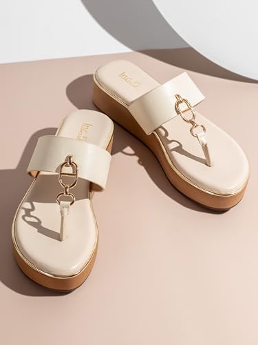 Image of Inc.5 Women Cream and Gold-Toned Open Toe Comfort Sandals with Buckles