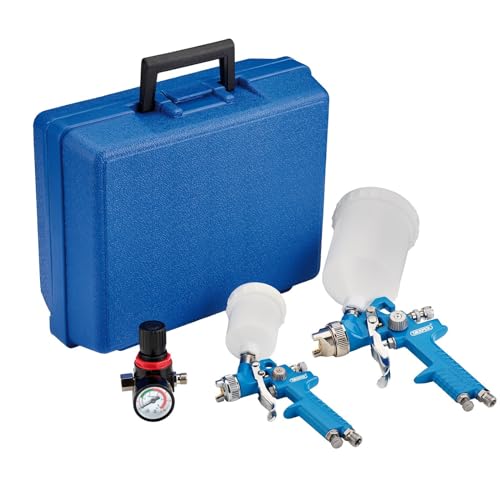 Draper 28374 HVLP Air Paint Spray Gun Kit (7 Piece), Silver and Blue