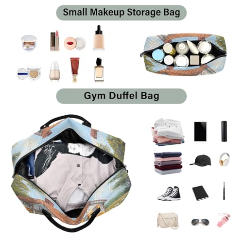 Weekender Bags Travel Duffel Gym Bag Country Cottage Carry on Overnight Tote Bag with Toiletry Bag for Airplane Travel Trip Gym Yoga4