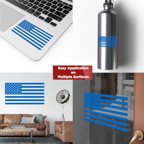 Image of American Flag Vinyl Decal USA Tactical Military Patriotic Subdued (Azure Blue) (Set of 2) Premium Waterproof Vinyl Decal Stickers for Car Truck RV Helmet Bumper Window Laptop Rearview Mirror