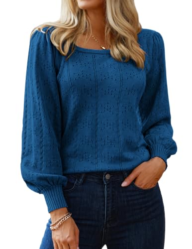 Image of HOTOUCH Sweaters for Women 2026 Fall Trendy Tops Casual Puff Sleeve Square Neck Cute Tunic Pullover Blouses XS-XXL