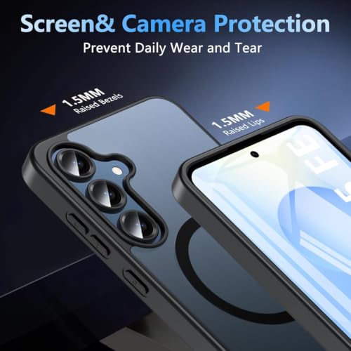 Image of Elzzi MagSafe Compatible Case for Samsung S25 FE Translucent Matte Bottom Kickstand Shockproof Slim Anti-Fingerprint Magnetic Hybrid Protective Cover