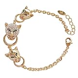Navachi Pulsera chapada en oro blanco de 18 quilates con ojos blancos de cristal blanco con cabeza de leopardo Az3010, 7 pulgadas + 1 pulgada, 7, Metal, circonita
