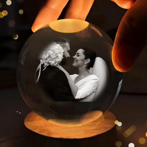 HDLOVE Lámpara LED Nocturna Personalizada Con Foto En Bola De Cristal For Dormitorio, Oficina, Decoración, Regalo De Boda, Padres De Los Novios, Fotos De Mascotas, Recuerdos Y Regalos(8cm .15)