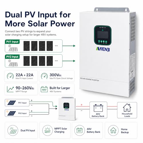 Image of 6500W Hybrid Solar Inverter 48V,Dual MPPT,300V 60A Charger,Split Phase 120V,Support Parallel Pure Sine Wave Off-Grid+On-Grid Inverter for Home Loads,Lead Acid /Lithium Battery Compatible
