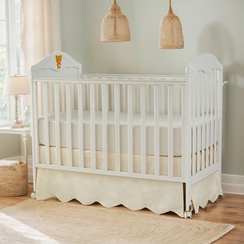 Image of Brandream Scallop Edge Cotton Crib Skirt Toddler Bedskirt Baby Nursery Crib Bed Skirt Boho Bohemian Neutral Solid Color Vintage Ivory Cream Off Farmhouse Chic Boho Bohemian Skirt