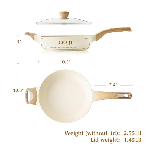 SENSARTE Ceramic Nonstick Frying Pan Skillet with Lid, 10.5 Inch Deep Frying Pan, 3.8 Qt Saute Pan, Induction Pan, Healthy Non Toxic Cooking Pan with Helper Handle, PFOA PFAS PTFE Free