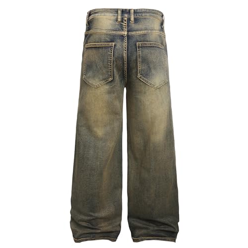 Image of QIMYUM Men's Wide-Leg Baggy Flex Jeans Relaxed Loose Fit Long Denim Pants