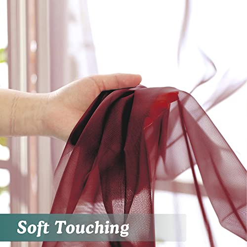 Image of Chyhomenyc Burgundy Sheer Curtains 78 Inches Long 2 Panels Set for Living Room, Light Filtering Voile Lightweight Bedroom Curtains, Rod Pocket Solid Window Treatment Drapes, Each 42W x 78L