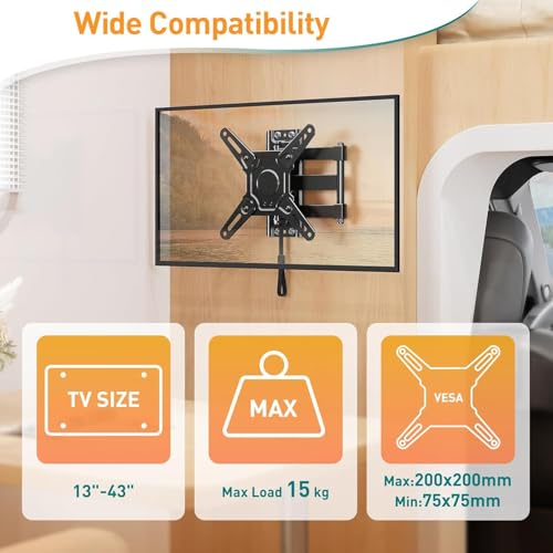 ELIVED RV TV-Halterung für Wohnmobile, Wohnwagen Arretierbare TV Halterung für die meisten 13-43 Zoll TVs, schwenk- und neigbar für Wohnwagen, Wohnmobile, LKWs. max VESA 200x200mm bis zu 15 KG – Bild 3