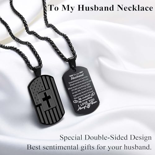 To My Son Husband Boyfriend American Flag Cross Necklace Dog Tag Pendant Chain Easter Valentines Fathers Day Christmas Birthday Graduation Thanksgiving Christian Religious Gifts for Boys Men Him2