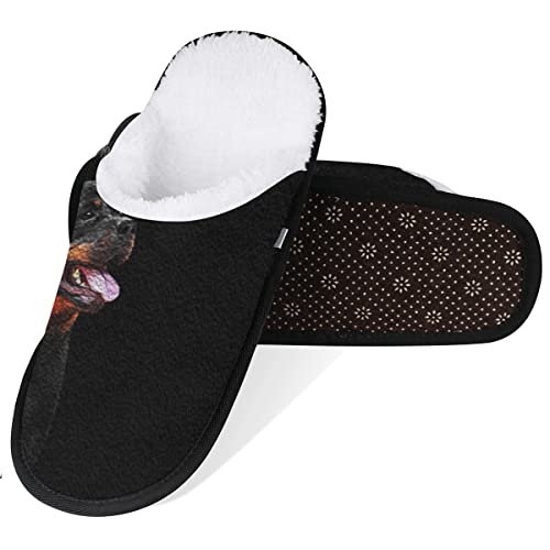 AUUXVA Cute Dog Rottweiler Travel Plush Slipper for Women Men, Dog Oil Painting Warm Shoes Non-slip Cotton Plush Shoes Indoor Winter Slippers Soft Memory Foam Slipper with Faux Fur Lining2