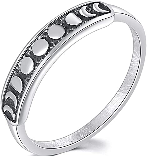 Jude Jewelers Retro Vintage Stainless Steel Moon Phase Shape Crescent Stacking Wedding Band Promise Ring