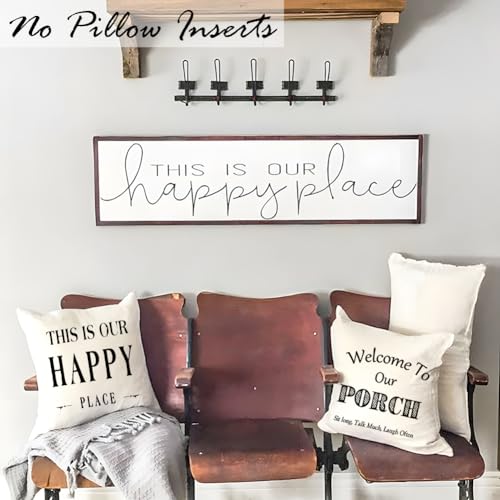 Jojogogo JG-PORCHHAPPYPLACE1818-2P Welcome To Our Porch Outdoor Pillow Covers Waterproof 18X18 Set Of 2, Decorative Farmhouse Outdoor Throw Pillows 18 X 18 thumb #1