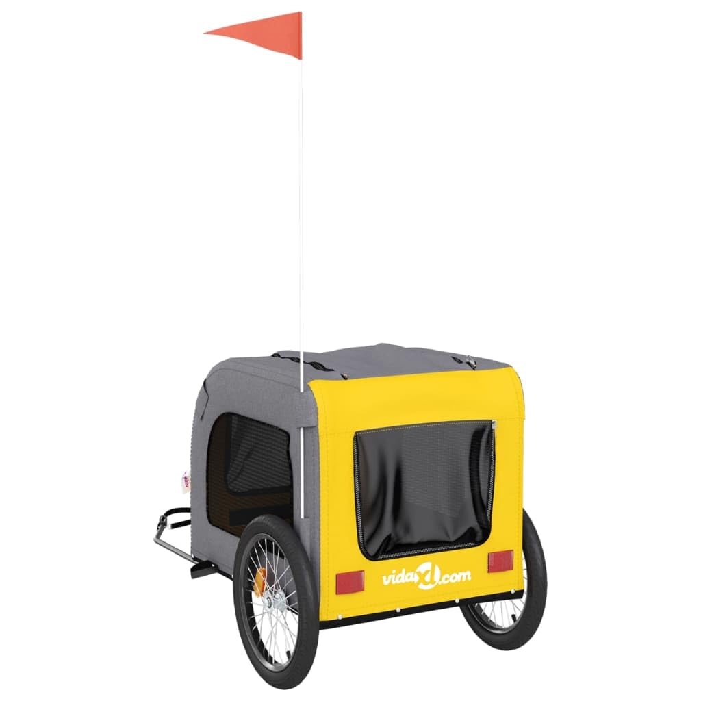 Homgoday Remolque de bicicleta para animales amarillo y gris Oxford y hierro, mueble carro para perro, carro para bicicleta, carro para perros, transportín perro bicicleta modelo 93840