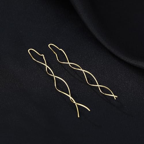 Reffeer Solid 925 Sterling Silver Double Linear Curved Tassel Earrings Threader Drop Dangle Earrings for Women Teens4