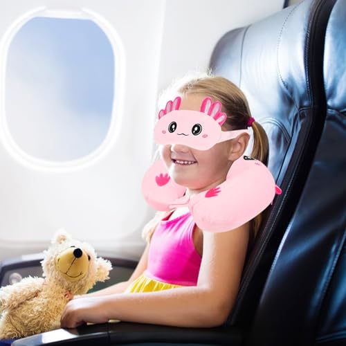 Travel Pillow, Kids Travel Pillow with Sleep Eye Mask, Soft Memory Foam Neck Pillow for Kids Boys & Girls, Teens, Travel Accessories for Airplane - Axolotl Neck Pillow - Image 5