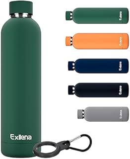 Exllena Insulated Water Bottles 1L with Water Bottle Buckle, Double Wall Stainless Steel Water Bottles 12 Hrs Hot/24 Hrs Cold, BPA Free for Gym, Camping, Hiking (Emerald Green)