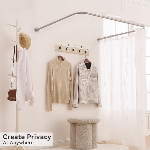 Mirooyu U Shaped Shower Curtain Rod, [Both Sides: 24"-52", Middle: 31"-47"] Adjustable U Shape Outdoor Corner Curtain Pole for Bathroom Bathtub with 12 Hooks & Ceiling Support - Silver Gray by Mirooyu - Used condition - Image 2