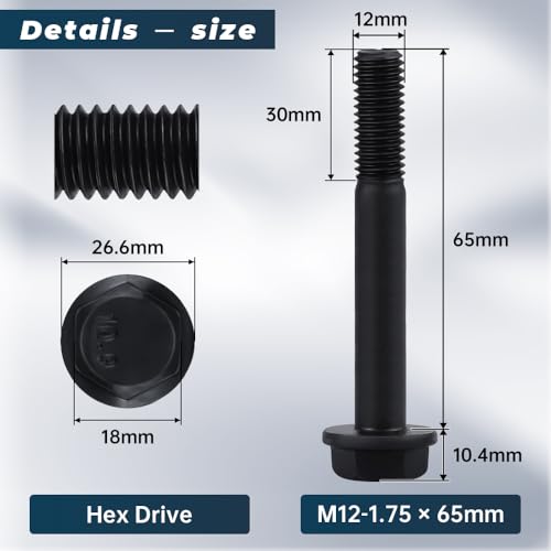 Image of 4 Sets M12-1.75 x 65mm Flange Hex Bolt with Flange Nuts and Flat & Lock Washers Assortment Set, 10.9 Grade Alloy Steel, Serrated, for Automotive Repair & Machinery Projects, Glvaner