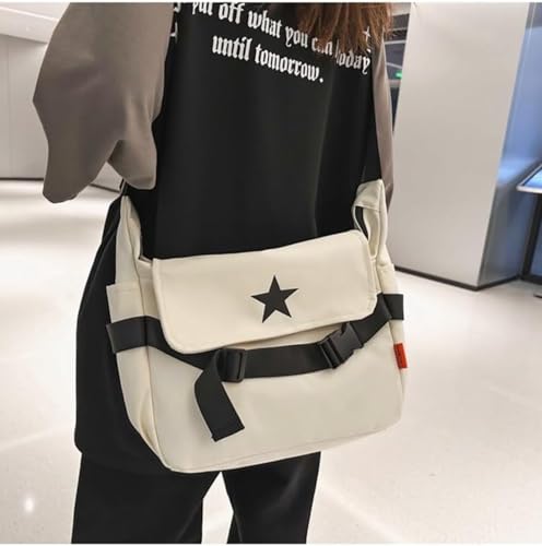 Star Pattern Messenger Bag Y2K Aesthetic Crossbody Bag Zipper Closure Tote Bag Multipurpose Shoulder Bag (White)3