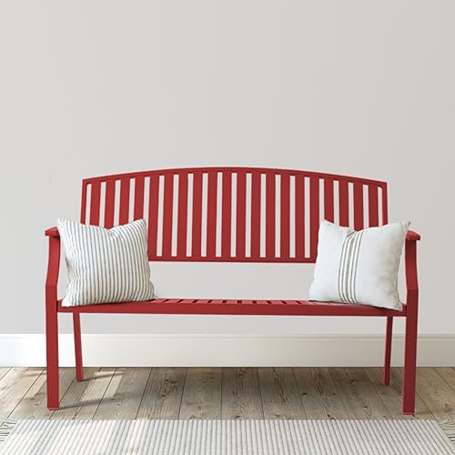Eongdn 52" Outdoor Garden Bench Weatherproof, Rust-Resistant Aluminum Metal 2-Person Garden Bench with 660 lbs Weight Capacity, Patio Benches for Outdoors Porch, Patio, Backyard and Park(Red, 1PC