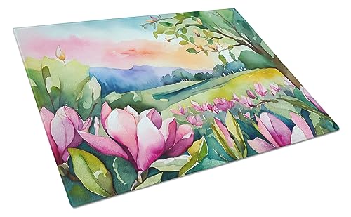 Caroline's Treasures DAC1660LCB Louisiana Magnolias in Watercolor Glass Cutting Board Large Decorative Tempered Glass Kitchen Cutting and Serving Board Large Size Chopping Board