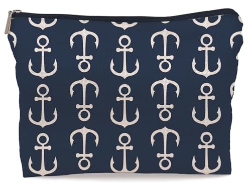 Lacosu Nautical Anchor Makeup Bag,Nautical Coastal Sailing Sailboat Anchor Navy Cosmetic Makeup Bag for Women Girls,Gifts For Sea Lovers Sailors Women Girls