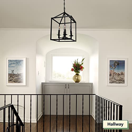 Plug In Black Farmhouse Chandelier With 16.8Ft Hanging Cord, 3-Light Industrial Rustic Pendant Light Fixture For Kitchen Island Dining Room Bedroom Foyer (4-Light) #TOP3