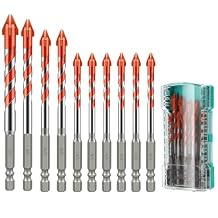 10 PCS Masonry Drill Bit Set, Four Blade Serrated Drill Bits for Concrete, Tile, Ceramic, Wood, Glass, Marble, Tungsten Carbide Tip, 1/4", 5/16", 3/8", 1/2"