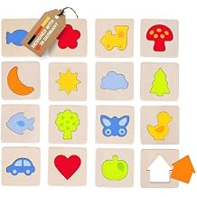 GOKI Sensory Matching Game for Toddlers 3+ Wooden Memory Game & Shape Matching Montessori Toy, 16 Pieces with Cotton Bag, Fine Motor Skills Learning Toy