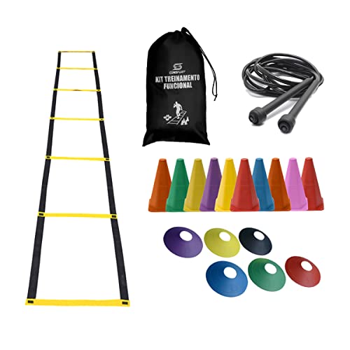 Kit Treino Futebol de Agilidade Funcional Escada - Cone - Chapeu - Corda - Mochia