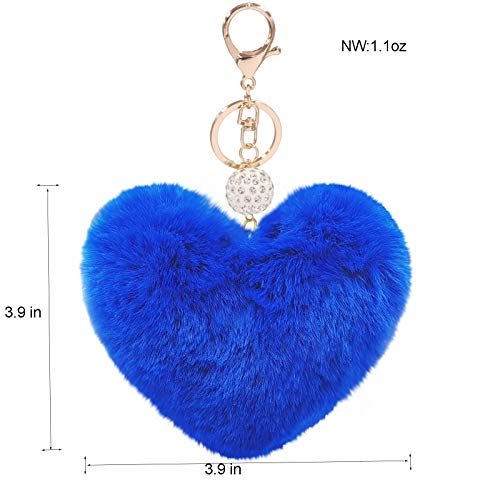 Image of Women's Heart Faux Fur Pom Pom Key Chains Bag Accessory Puffball Keyring Backpack Charms for Girls