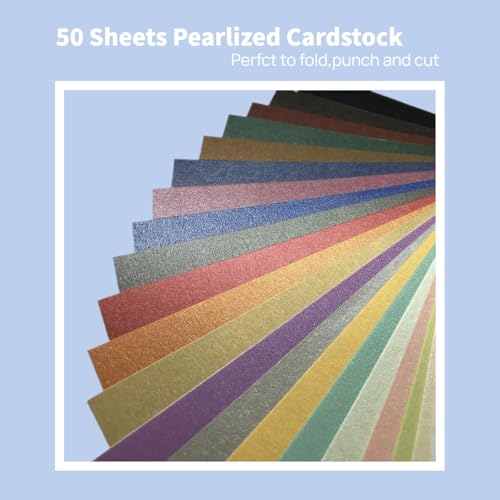 A5 Pearlescent Cardstock Paper Pack, 50 Sheets in 25 Colors, Double Sided Textured 250 GSM Cardstock, Pastel and Metallic Craft Paper for Card Making, Scrapbooking, Invitations and Paper Crafts