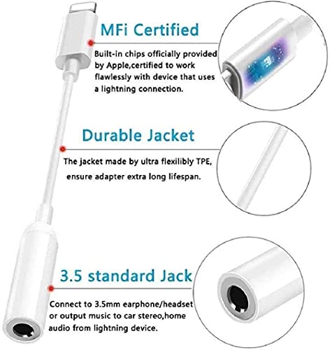 Desoficon [Apple Mfi Certified] Headphone Adapter For Iphone 14, 3 Pack Lightning To 3.5Mm Aux Audio Stereo Earphone Connector For Iphone 14 Pro/13/12/11/Xs/Xr/X/Ipad, Support Calling + Music Control #TOP2