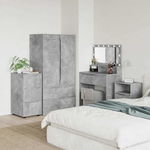Armoire de rangement gris béton 40cm avec 3 compartiments et tiroir chic