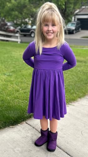 Image of Stelle Long Sleeve Girls Dress Toddler Dresses Skater Twirl Cotton A-Line Dress for School Casual | Criss Cross Back,Crew Neck,High Waist,Spinny Swing,Stretchable,Spring Fall Winter,Casual School Birthday Dance