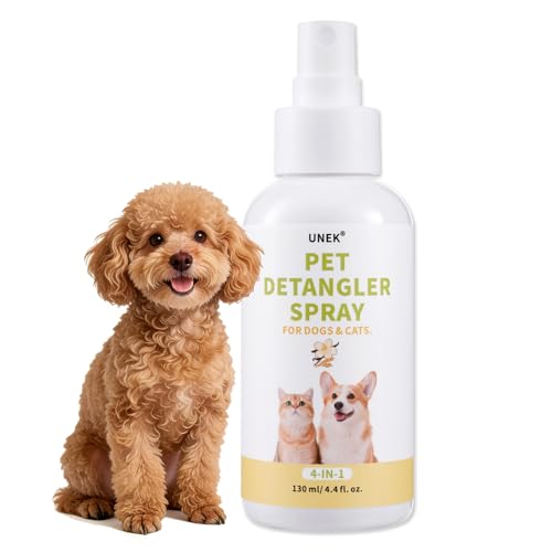 UNEK Spray démêlant pour Chiens & Chats 130 ML – Spray Soin Poils pour démêler, Brillance & Parfum, Leave-in pour Tous Types de Poils (Avoine & Vanille)