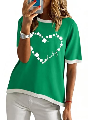 VVNTY T-shirt de jour St Patrick pour femme - Motif trèfle irlandais - T-shirt drôle - Col rond - Manches courtes, Vert. 2, XL