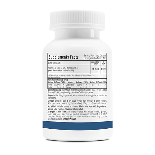 Image of Trexgenics VITAMIN K as TRANS K2 MK7 Menoquinone-7 55 mcg Bone, Cardiovascular Health (120 Veg Capsules)