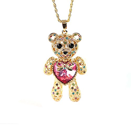 AOCHEE Teddy Bear Necklace Love Heart Crystal Pendant Jewelry for Daughter Girlfriend Princess