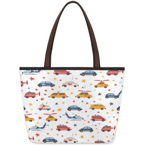 Cartoon Star Car Plane Tote Bag Multi Pocket Zippered Beach Bag Lightweight Waterproof Handbag for Women Men Work Gym Travel Swimming Yoga Grocery Shopping L