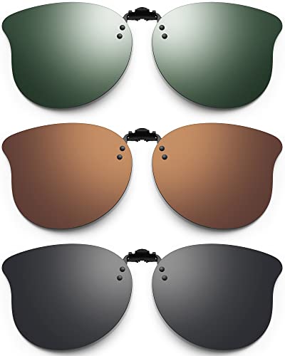 Frienda 3 Pairs Oversize Polarized Clip On Sunglasses Large Cat Eye Flip Lens Rimless Sunglasses for Women(Dark Colors)