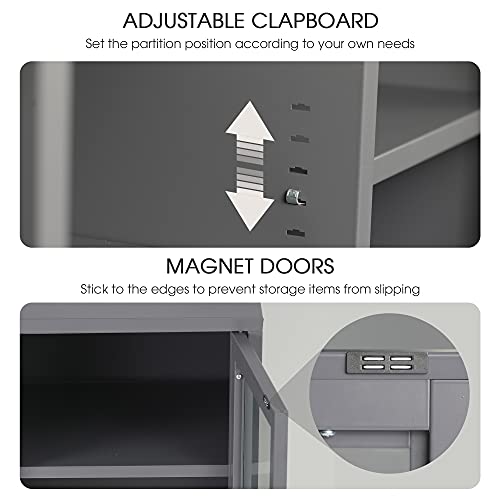 LONABR Cabinet Display Kitchen Storage, Gray, 4 Adjustable Shelves, 35.5x31.5x17 in, 64lbs, Multi Function, Glass Doors, Living Room, Entryway, Bathroom - Thumbnail 4