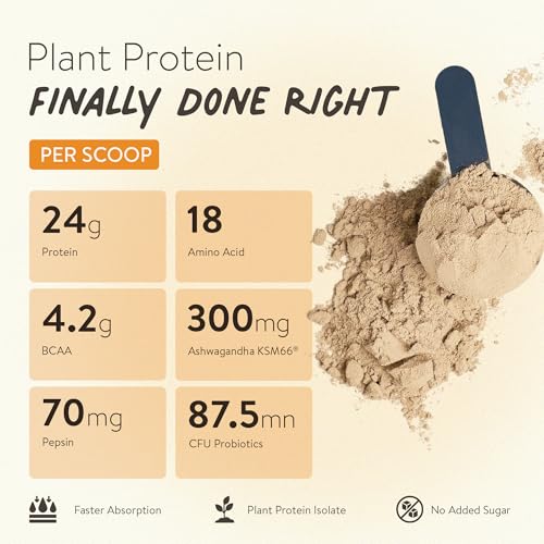 Image of Happy Cultures 24g Tastiest Plant Protein| Real Alphonso Mango, Almond Chunks & Ashwagandha (KSM 66) |Pea & Brown Rice Protein Isolate| No Added Sugar| Vegan| 20 Complete Amino Acids | Monk Fruit Extract| Women & Men| No Bloating, Easy to Digest| Dairy Free with Probiotics - 505g
