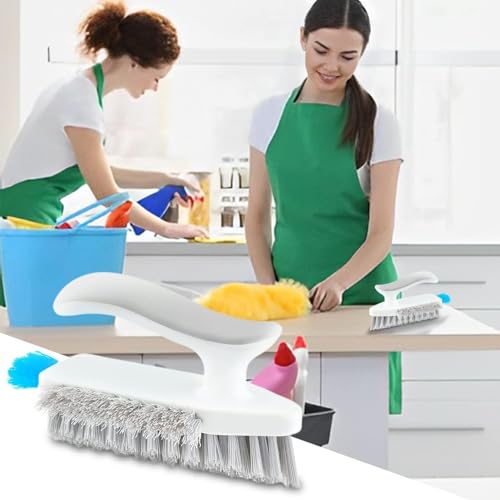 Image of UCRAVO White 4 in 1 Tile Brush,Floor Scrub with Squeegee, Cleaning Brushes with Comfort Handle, Floor Scrub Brush for Hardwood, Corners, Kitchen, Tile Joint, Bathroom, Sink, Window.