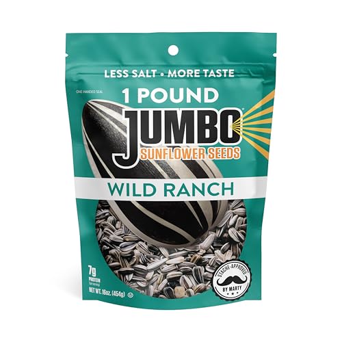 JUMBO Sunflower Seeds to Eat, Wild Ranch, 1 lb (16 oz) Bags (6 Pack) - Roasted In-Shell Ranch Sunflower Seeds, Big Bag Snack, Resealable