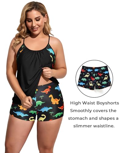 Holipick Plus Size Tankini Swimsuit for Women Two Piece Tummy Control Bathing Suit Blouson Tankini Top with Shorts4