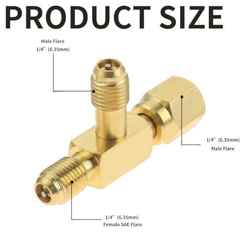 Image of Quick Coupler Access Tee, 1 /4 In Valves Core Tee Adapter with Swivel Connector, 1 /4 inch F. Flare w /Depressor Tip x 1 /4 inch M. Flare Access for Gauge Deep Vacuum Pump Manifold